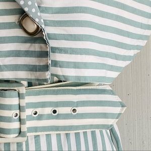 Vintage 80s belted green & white striped polka-dot shirt dress, women’s size Lg